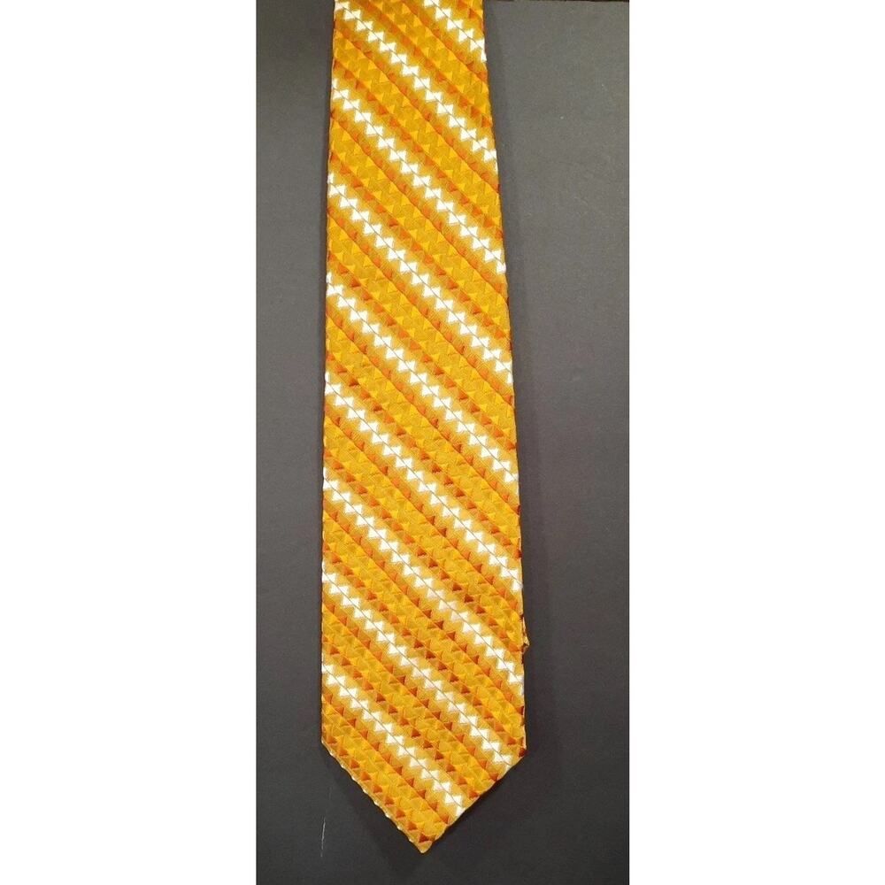 Polyester Tie Necktie Trevira Wide over 4" 1970's Gold Orange Geometric